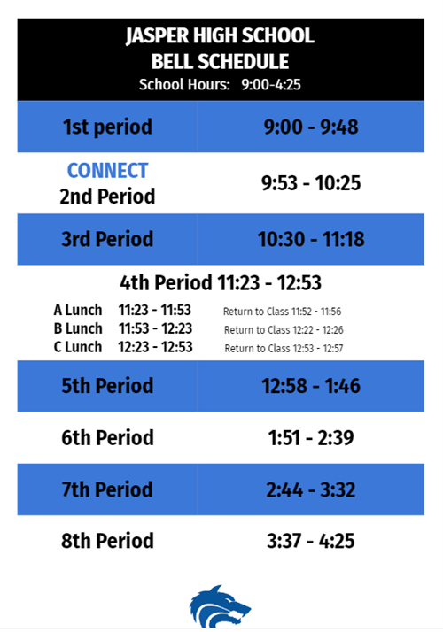 Bell Schedule for Jasper High School